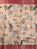 Chanderi fancy saree cream color allover prints & zari border with rich pallu and printed blouse