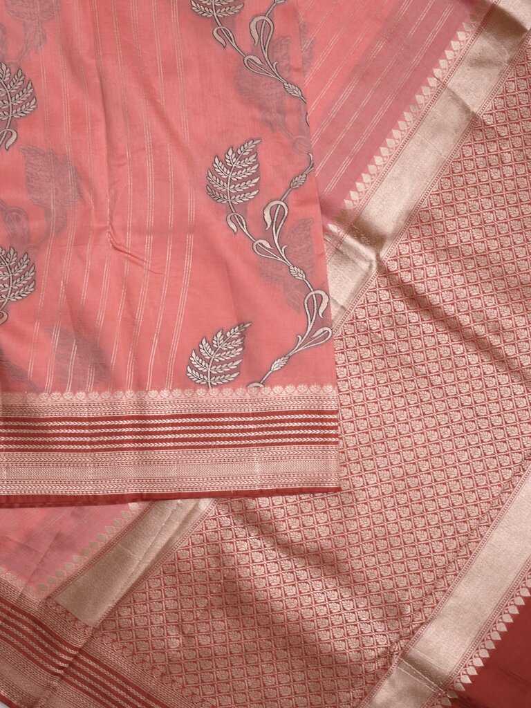 Tabby silk printed fancy saree with zari border and attached plain blouse
