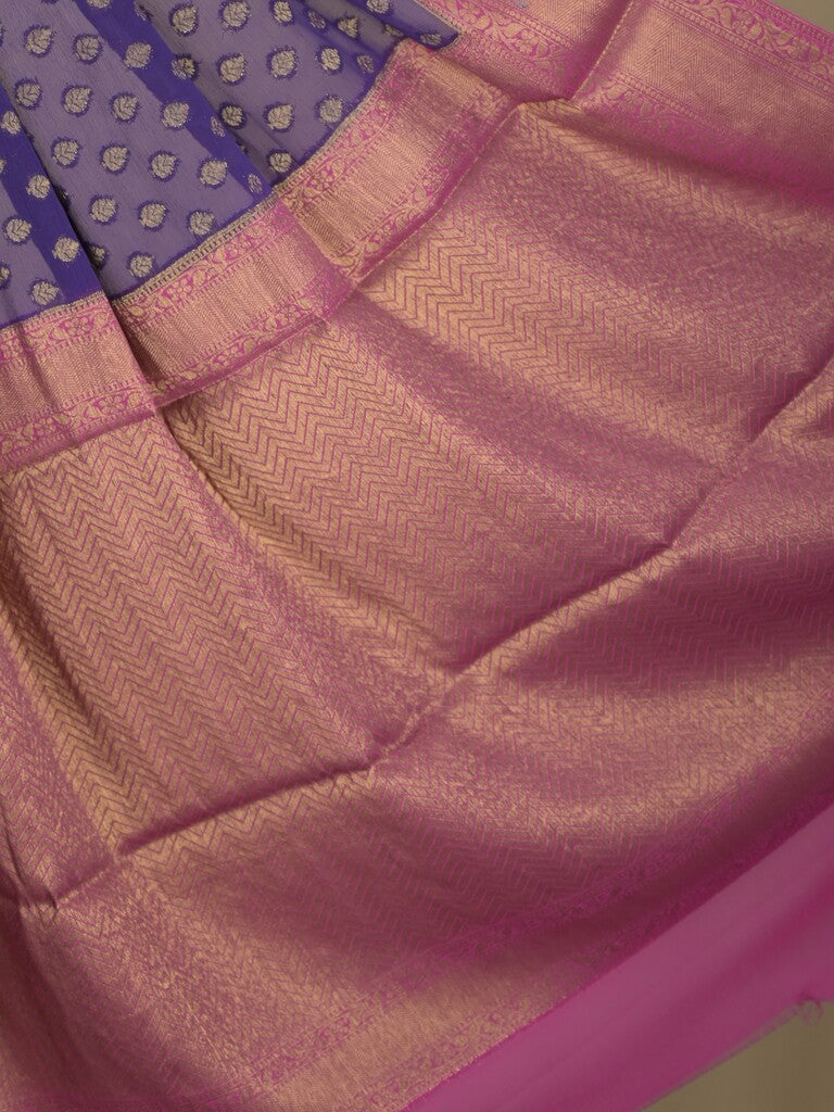 Georgette fancy saree navy blue color allover zari motifs & zari border with rich pallu and attached plain blouse