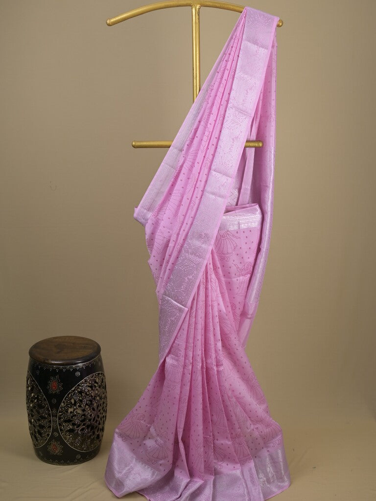 Mangalagiri fancy saree light purple color allover prints & zari border with rich pallu and plain blouse