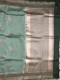 Tabby silk printed fancy saree with zari border and attached plain blouse
