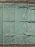 Tabby silk printed fancy saree with zari border and attached plain blouse