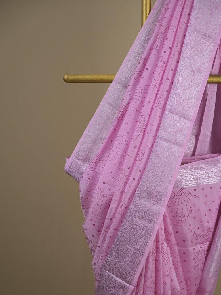 Mangalagiri fancy saree light purple color allover prints & zari border with rich pallu and plain blouse