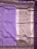 Tabby silk printed fancy saree with zari border and attached plain blouse