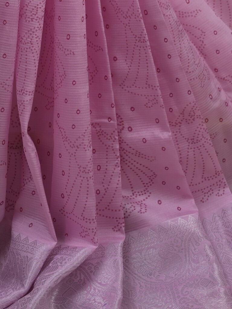 Mangalagiri fancy saree light purple color allover prints & zari border with rich pallu and plain blouse