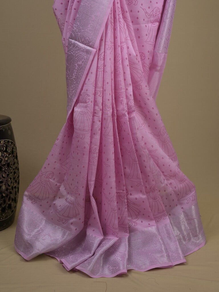 Mangalagiri fancy saree light purple color allover prints & zari border with rich pallu and plain blouse