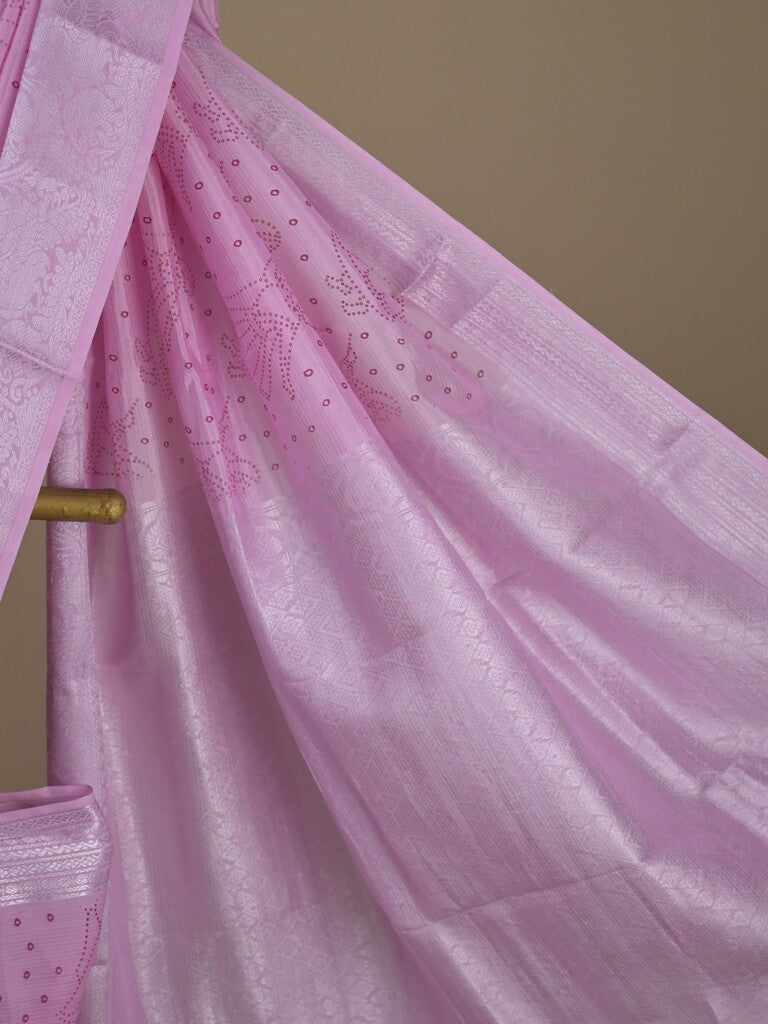 Mangalagiri fancy saree light purple color allover prints & zari border with rich pallu and plain blouse