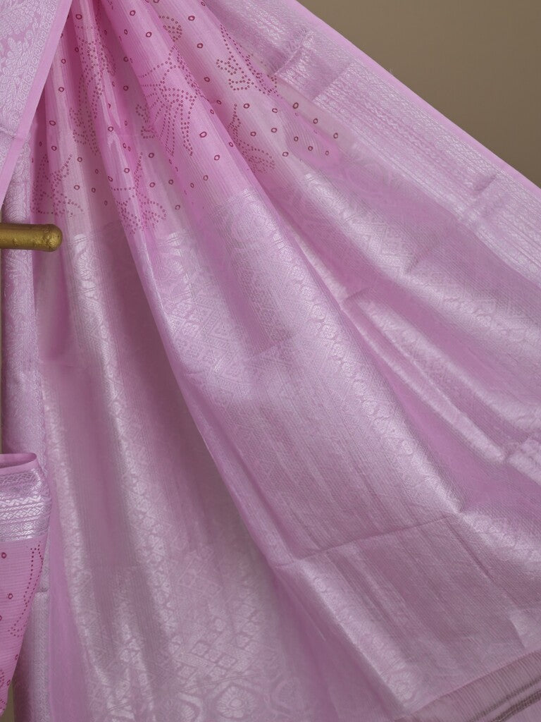 Mangalagiri fancy saree light purple color allover prints & zari border with rich pallu and plain blouse