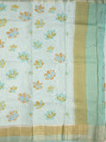 Dupion fancy floral printed saree with zari border and attached plain blouse