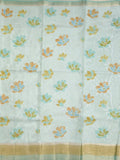 Dupion fancy floral printed saree with zari border and attached plain blouse