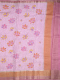 Dupion fancy floral printed saree with zari border and attached plain blouse