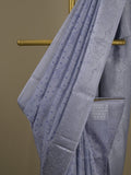 Mangalagiri fancy saree grey color allover prints & zari border with rich pallu and plain blouse