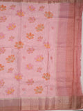 Dupion fancy floral printed saree with zari border and attached plain blouse