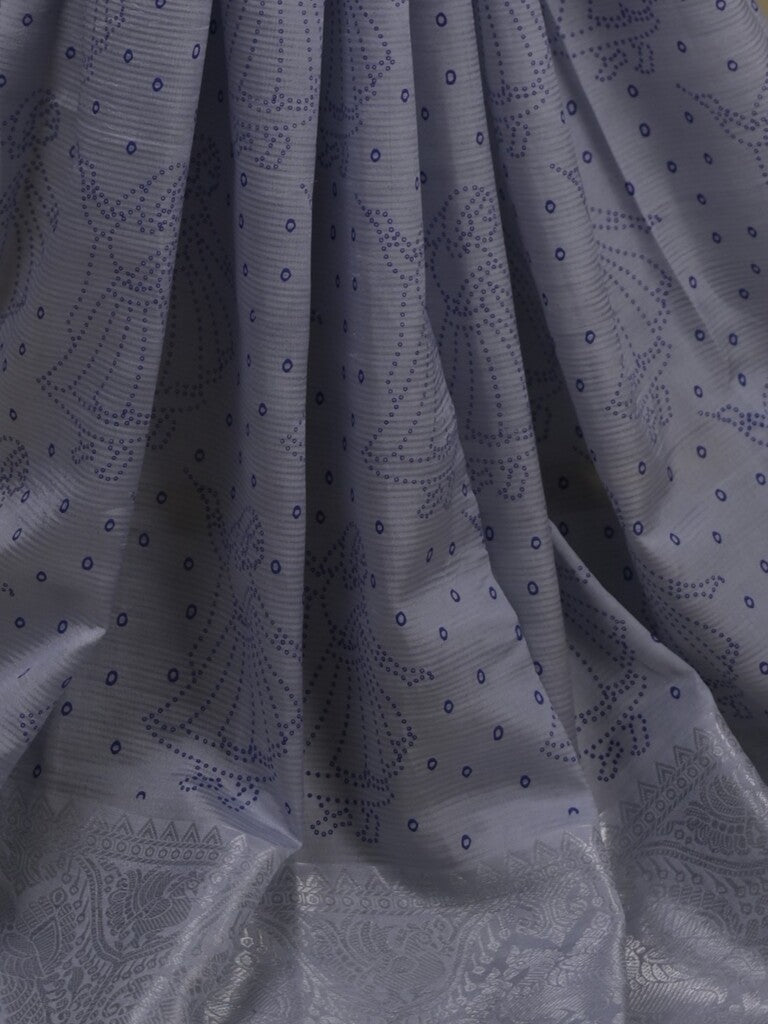 Mangalagiri fancy saree grey color allover prints & zari border with rich pallu and plain blouse