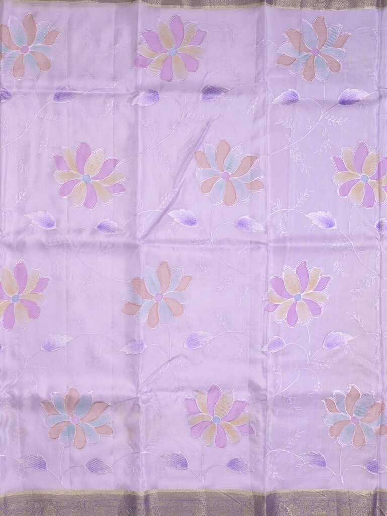 Dupion fancy floral printed saree with zari border and attached plain blouse