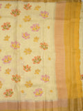 Dupion fancy floral printed saree with zari border and attached plain blouse