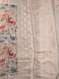 Chanderi fancy saree light grey color allover prints & zari border with rich pallu and printed blouse