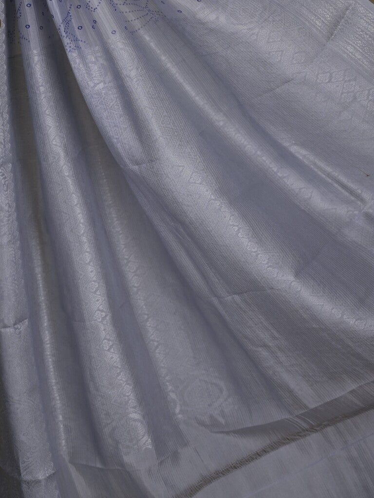 Mangalagiri fancy saree grey color allover prints & zari border with rich pallu and plain blouse