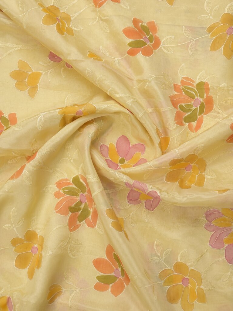 Dupion fancy floral printed saree with zari border and attached plain blouse