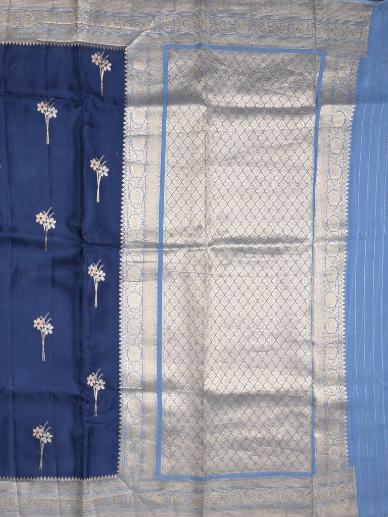 Satin silk fancy sarees allover zari motifs & zari border with plain contrast stripes blouse