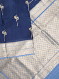 Satin silk fancy sarees allover zari motifs & zari border with plain contrast stripes blouse