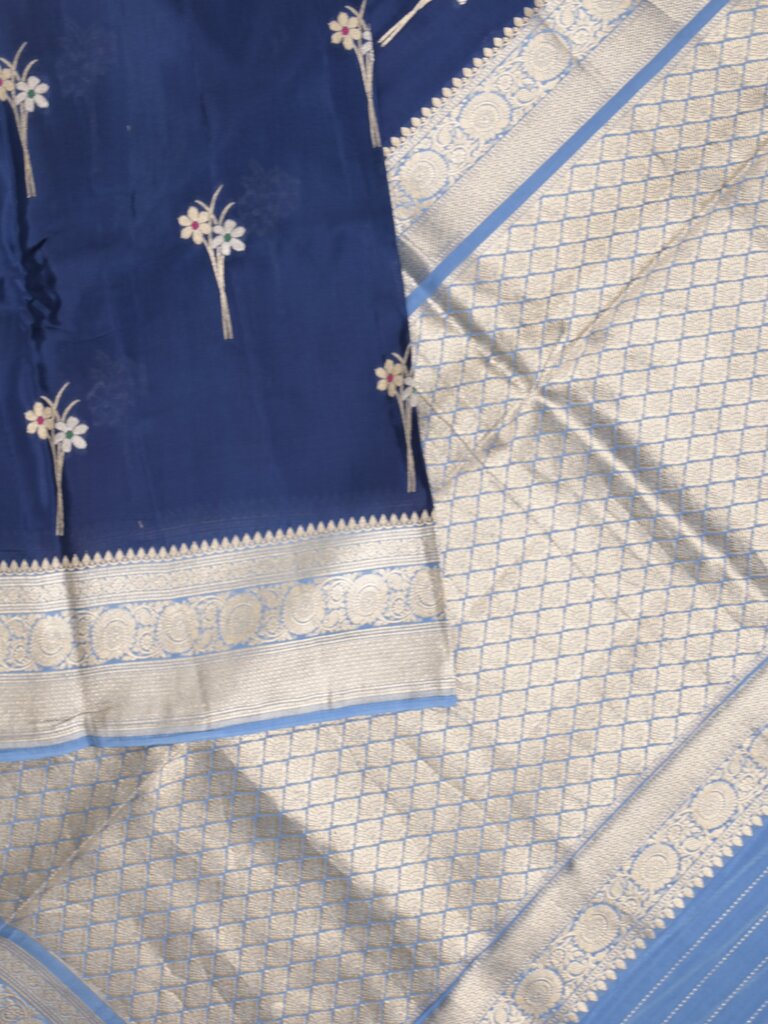 Satin silk fancy sarees allover zari motifs & zari border with plain contrast stripes blouse