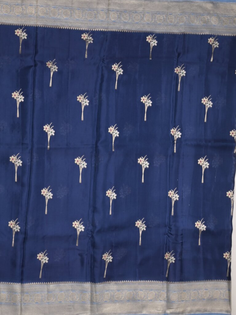 Satin silk fancy sarees allover zari motifs & zari border with plain contrast stripes blouse