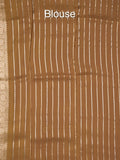 Satin silk fancy sarees allover zari motifs & zari border with plain contrast stripes blouse