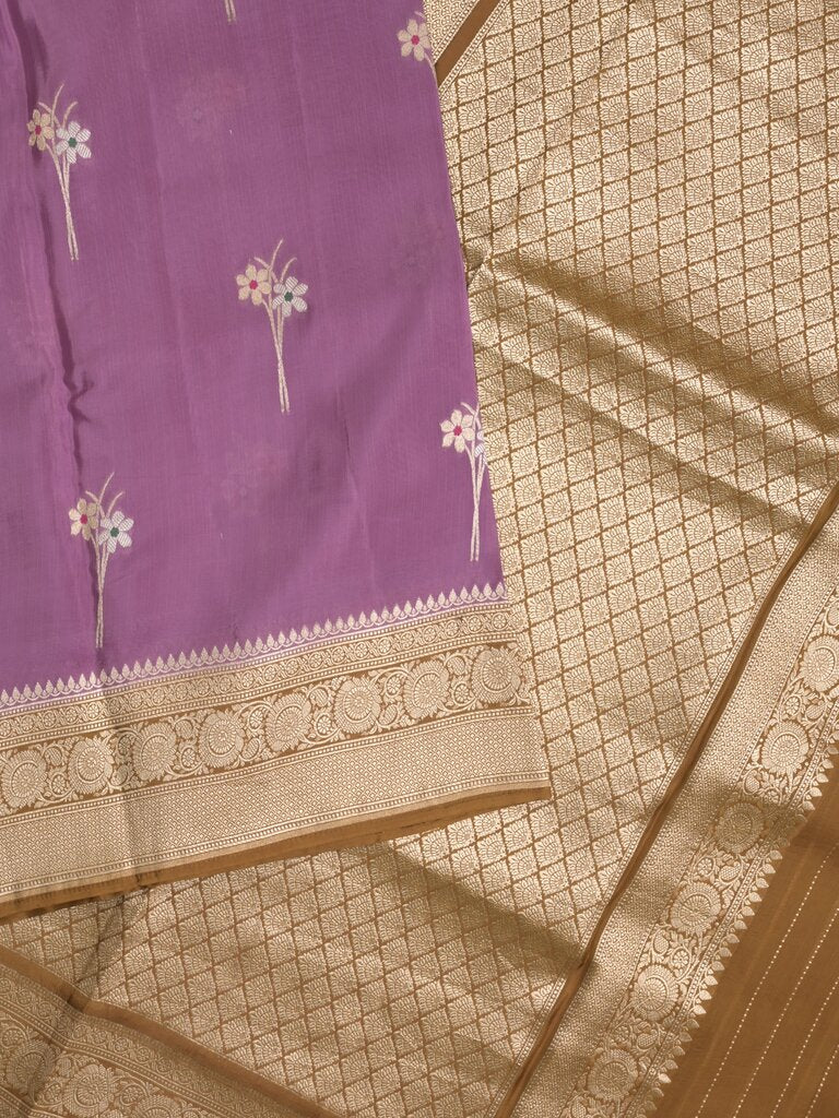 Satin silk fancy sarees allover zari motifs & zari border with plain contrast stripes blouse