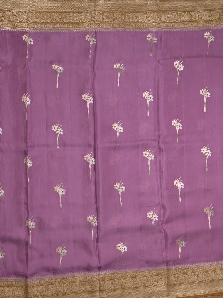 Satin silk fancy sarees allover zari motifs & zari border with plain contrast stripes blouse