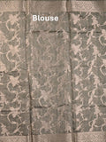 Chanderi fancy saree grey color allover prints & zari border with rich pallu and attached blouse