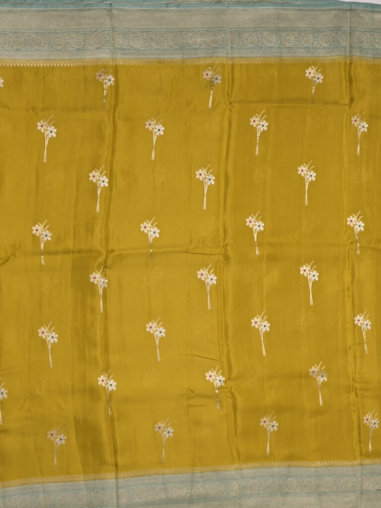 Satin silk fancy sarees allover zari motifs & zari border with plain contrast stripes blouse