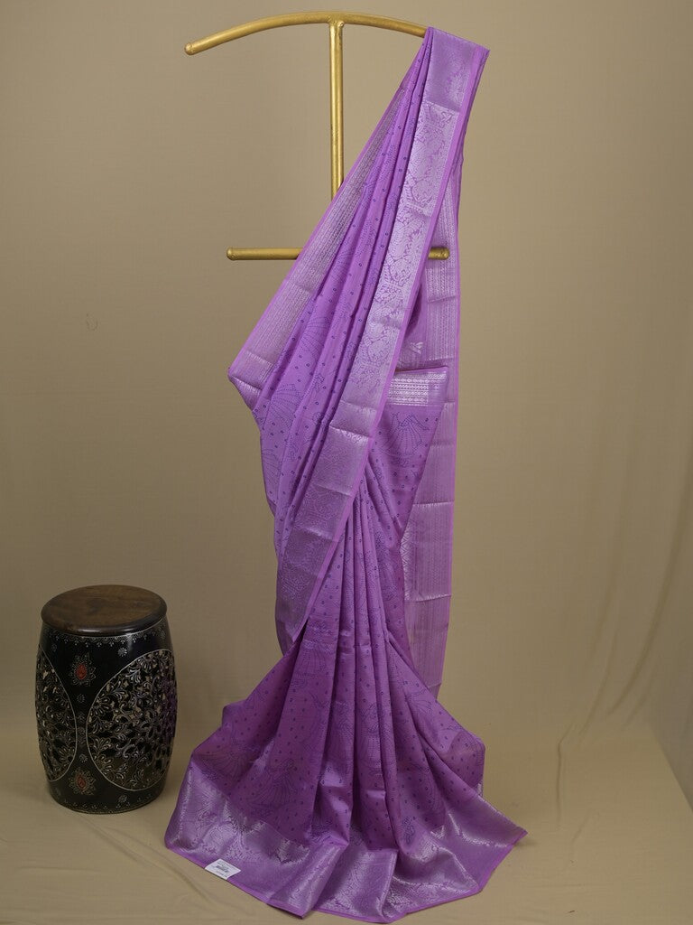 Mangalagiri fancy saree purple color allover prints & zari border with rich pallu and plain blouse