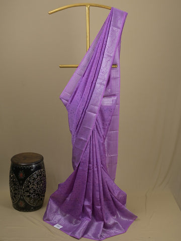 Mangalagiri fancy saree purple color allover prints & zari border with rich pallu and plain blouse