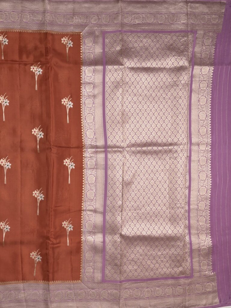 Satin silk fancy sarees allover zari motifs & zari border with plain contrast stripes blouse