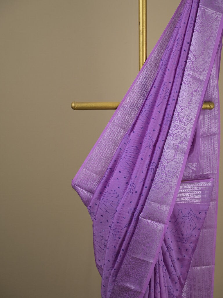 Mangalagiri fancy saree purple color allover prints & zari border with rich pallu and plain blouse