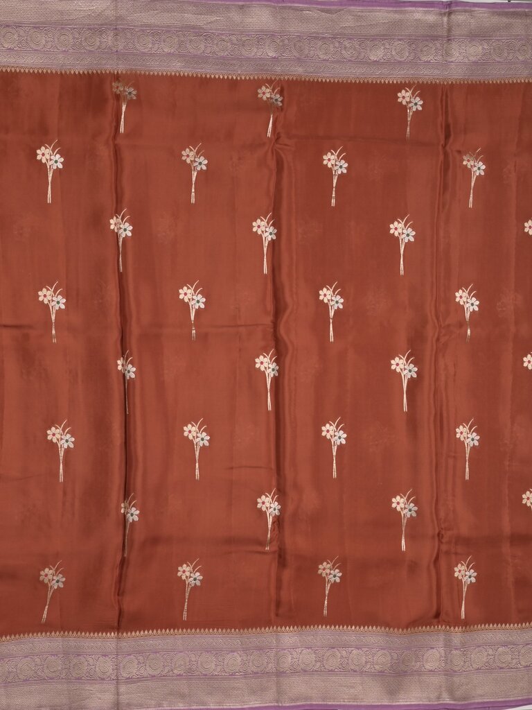Satin silk fancy sarees allover zari motifs & zari border with plain contrast stripes blouse