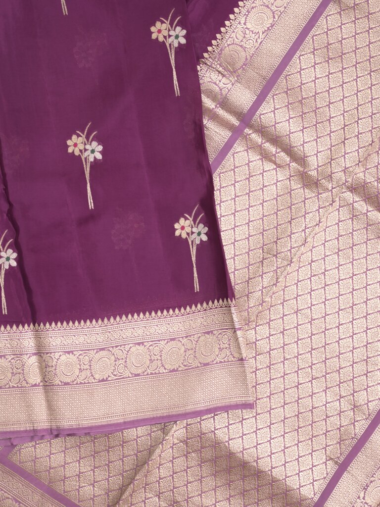 Satin silk fancy sarees allover zari motifs & zari border with plain contrast stripes blouse