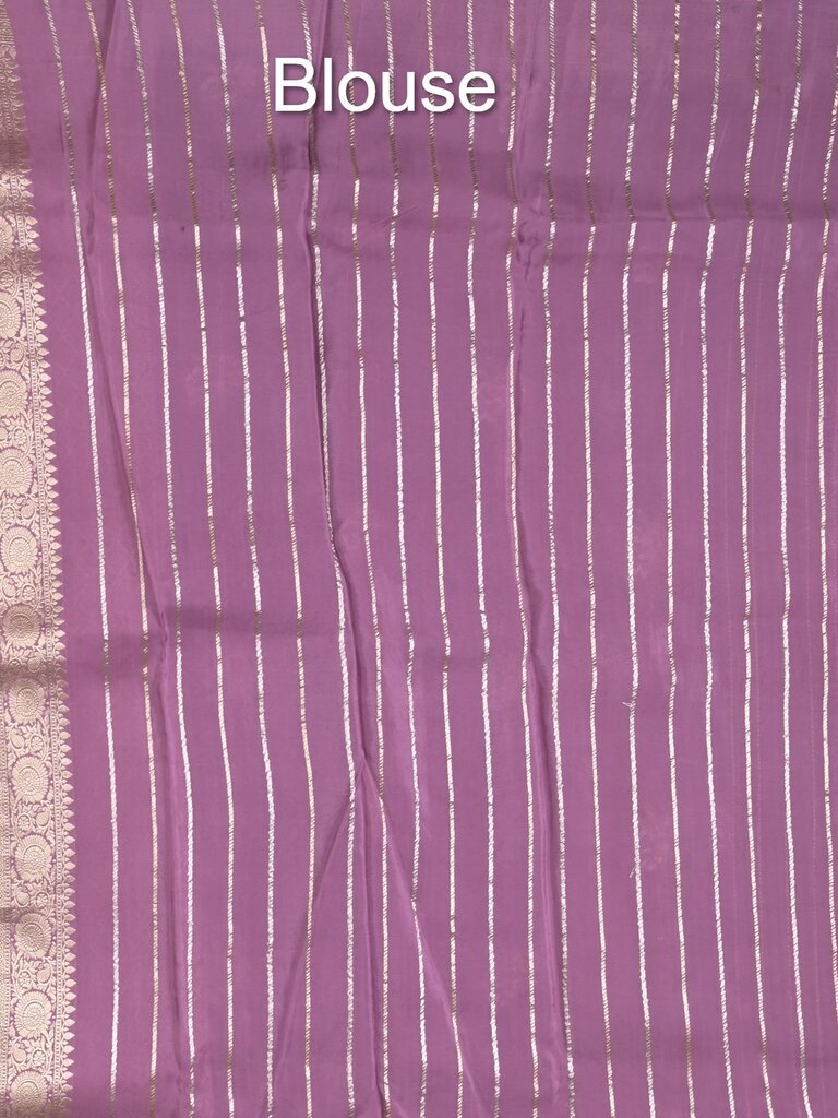 Satin silk fancy sarees allover zari motifs & zari border with plain contrast stripes blouse