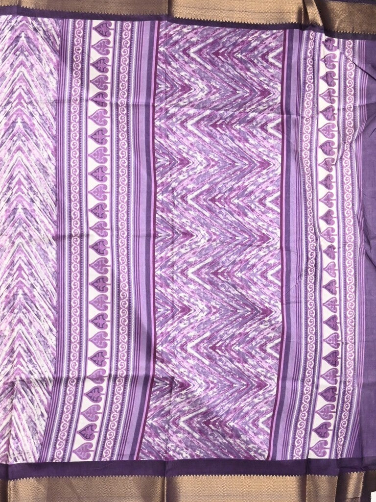 Dola silk fancy saree white color allover prints & zari border with printed pallu and plain blouse