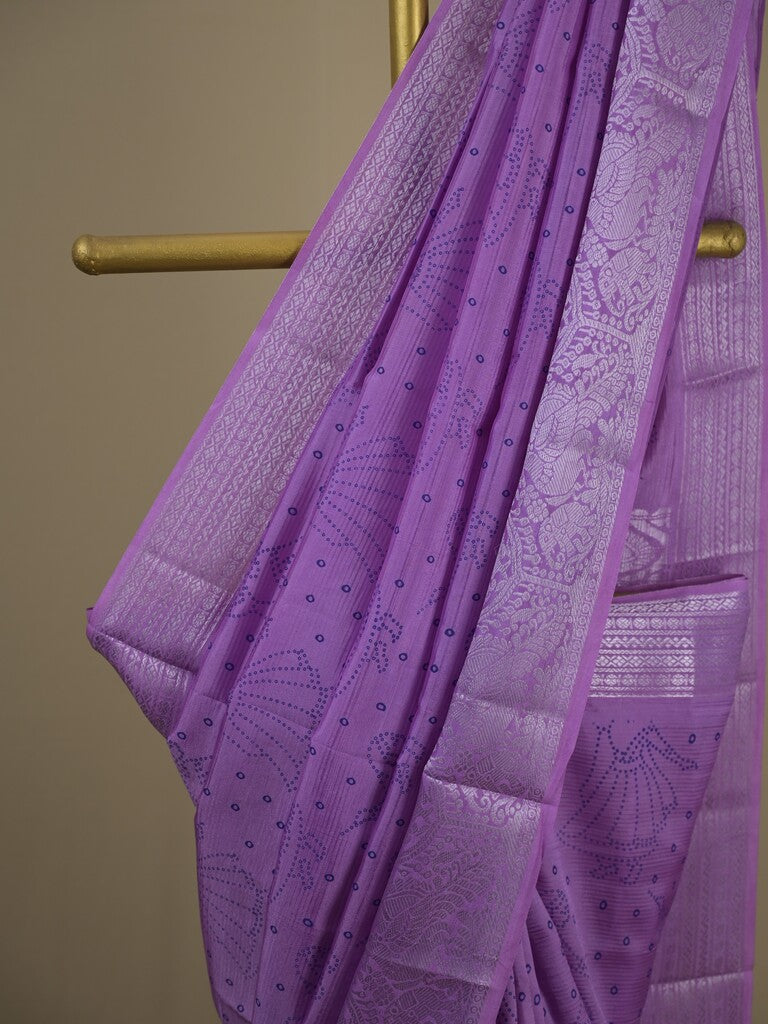 Mangalagiri fancy saree purple color allover prints & zari border with rich pallu and plain blouse