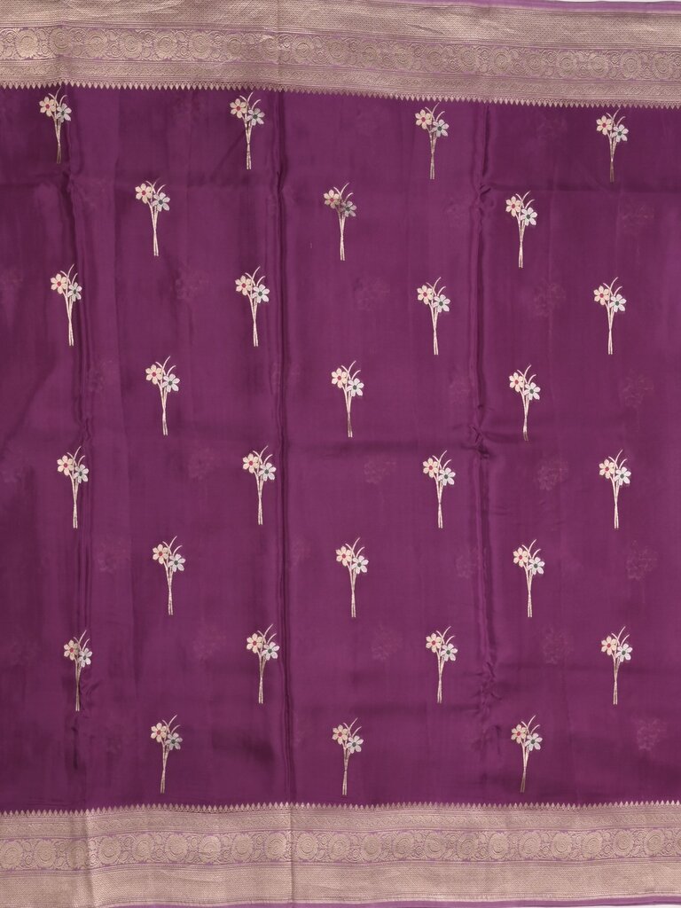 Satin silk fancy sarees allover zari motifs & zari border with plain contrast stripes blouse