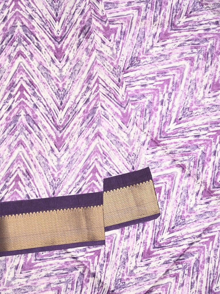 Dola silk fancy saree white color allover prints & zari border with printed pallu and plain blouse