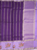 Tabby silk fancy saree allover zari stripes with contrast pallu and attached blouse