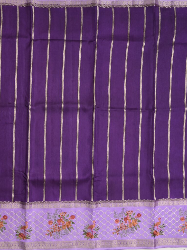 Tabby silk fancy saree allover zari stripes with contrast pallu and attached blouse