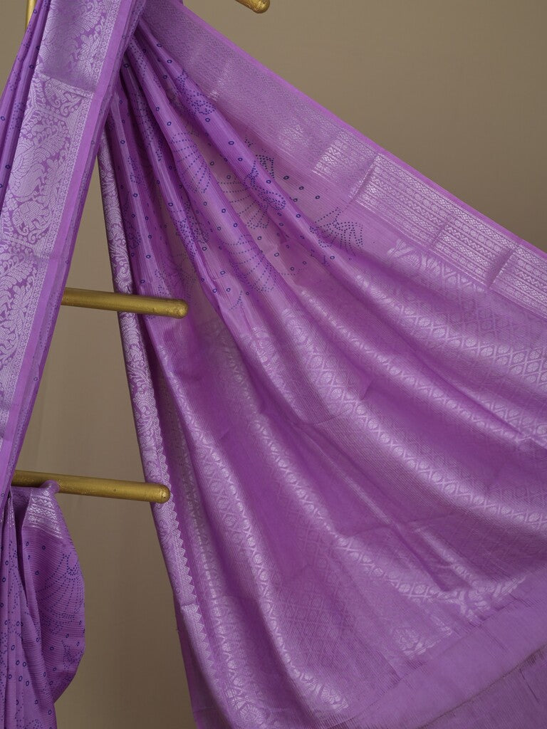 Mangalagiri fancy saree purple color allover prints & zari border with rich pallu and plain blouse