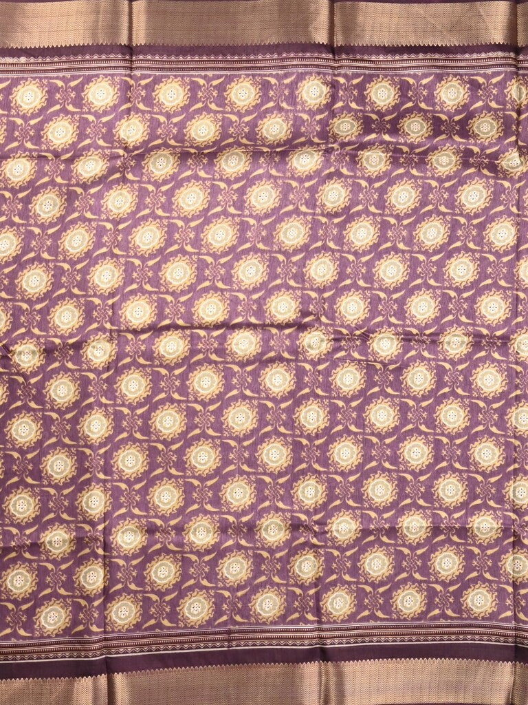 Dola silk fancy saree wine color allover prints & zari border with printed pallu and plain blouse