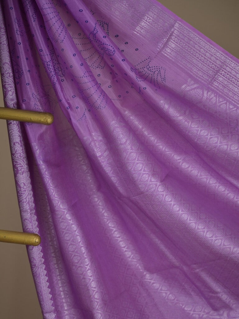 Mangalagiri fancy saree purple color allover prints & zari border with rich pallu and plain blouse