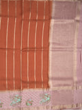 Tabby silk fancy saree allover zari stripes with contrast pallu and attached blouse