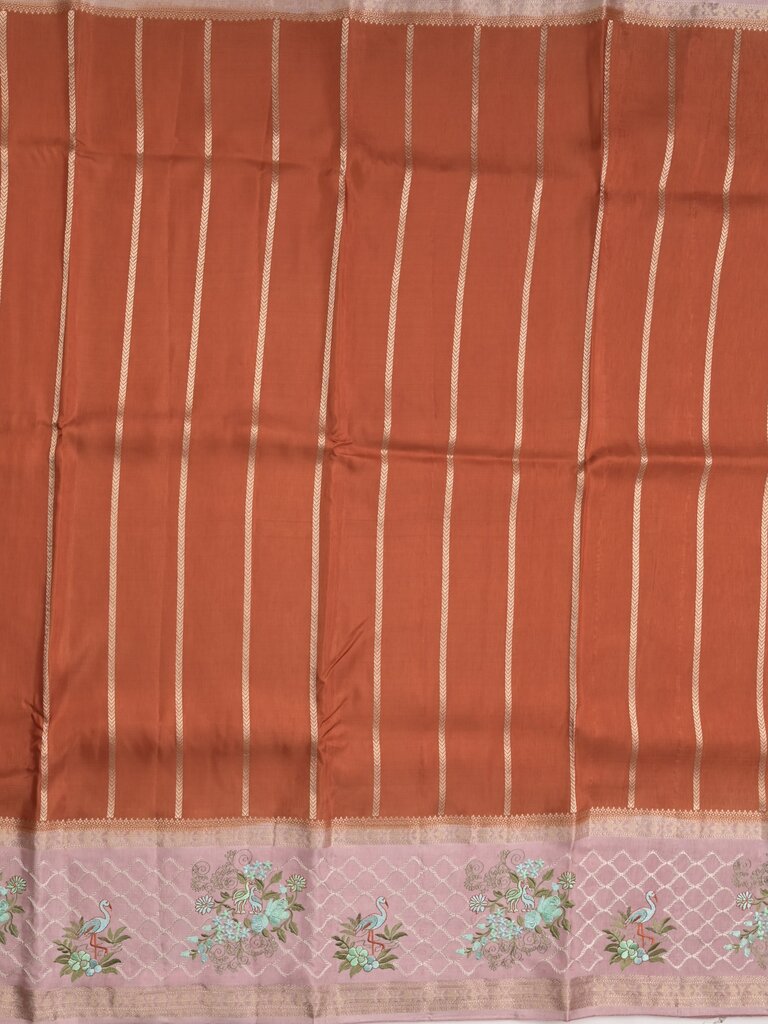 Tabby silk fancy saree allover zari stripes with contrast pallu and attached blouse